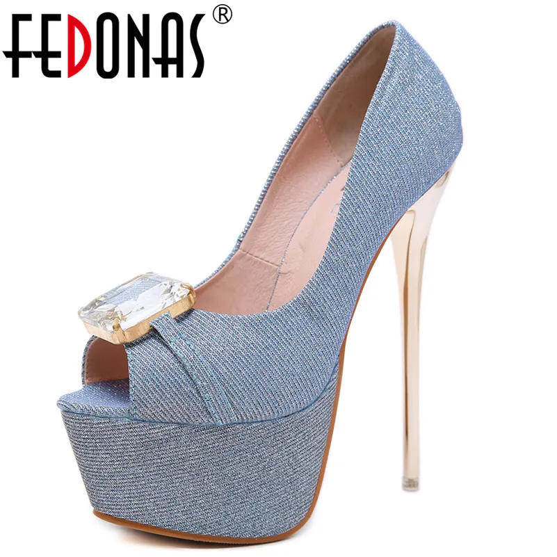 

FEDONAS Fashion Sexy Women Ultra High Heels Peep Toe Party Wedding Rhinestone Shoes Woman Platforms Spring Summer Prom Pumps