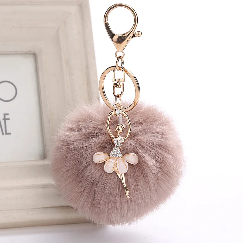 

Faux Rabbit Fur Keychain Cute Dancing Girl Pompom Angel Key Chain Fluffy Pom Pom Ballet Girl Keyring Bag Women Jewelry