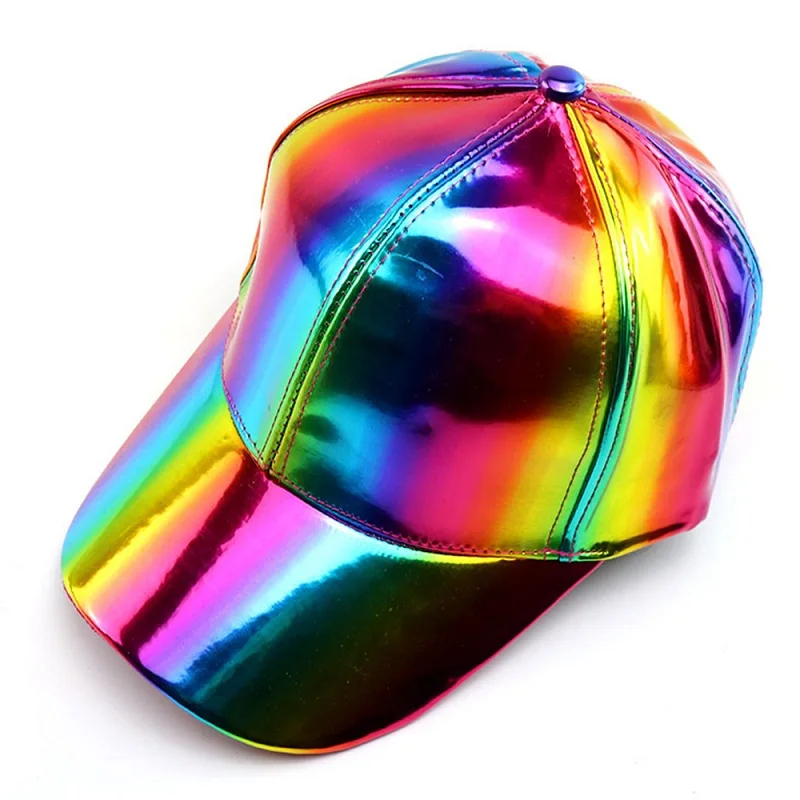 Модная женская однотонная бейсбольная кепка в стиле хип-хоп, искусственная кожа, лазерная бейсболка, повседневная Регулируемая блестящая бейсболка в стиле панк, уличная Кепка унисекс, остроконечная Кепка - Цвет: Многоцветный