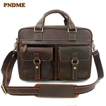 PNDME бизнес ретро натуральная кожа мужской портфель высокого качества crazy horse воловья сумка-мессенджер большой емкости сумки для ноутбука