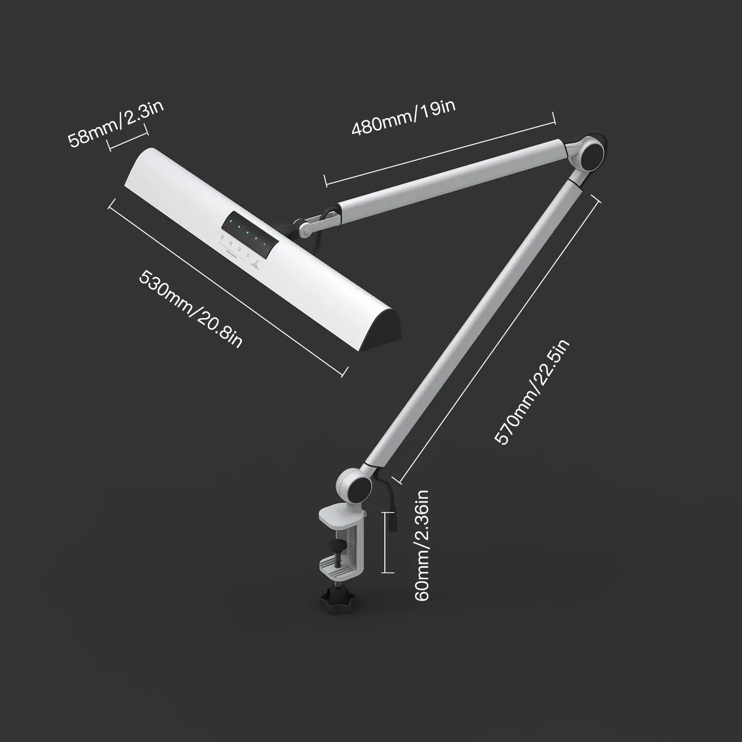 A509 LED Swing Arm Architect Desk Lamp Clamp, Touch Table Lamp for Reading Working Silver 2 Lighting Modes, 4-level Dimmable