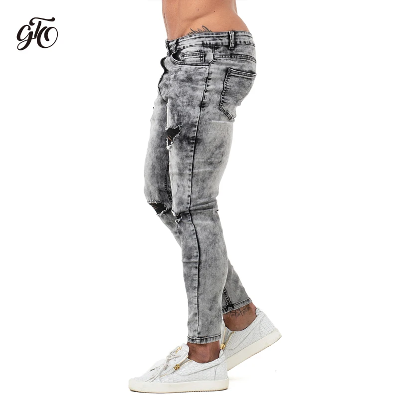 Gingtto Pants Men Skinny Jeans Men Grey Distressed Denim Ripped Stretchy Jeans Fashion Brand Stonewashed Big Size 28-36 zm70 Gingtto Pants Men Skinny Jeans Men Grey Distressed Denim Ripped Stretchy Jeans Fashion Brand Stonewashed Big Size 28-36 zm70