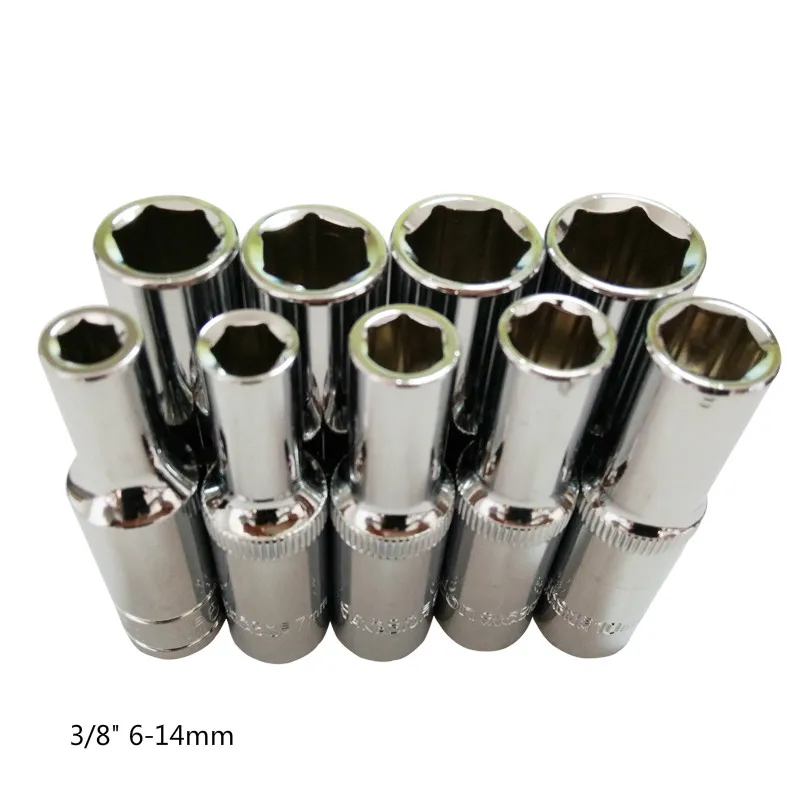 9 Pcs 3/8" 6 14mm CR V Lengthened Type Universal Socket Wrench Head