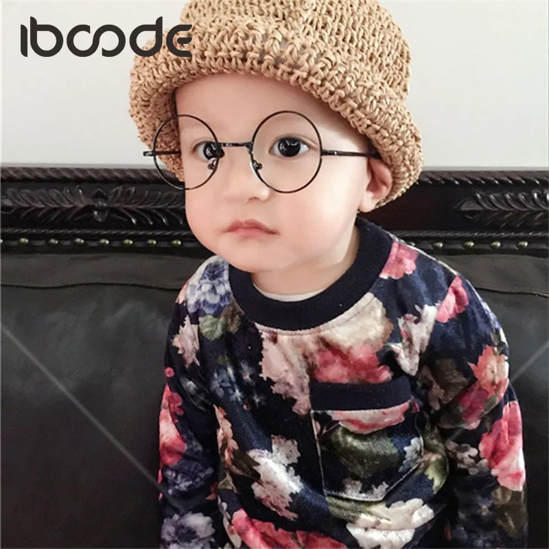 

iboode Vintage Children Clear Lens Glasses Unisex Cute Kids Plain Eyeglasses Eyewear Girls Boys Alloy Frame Decoration Glasses