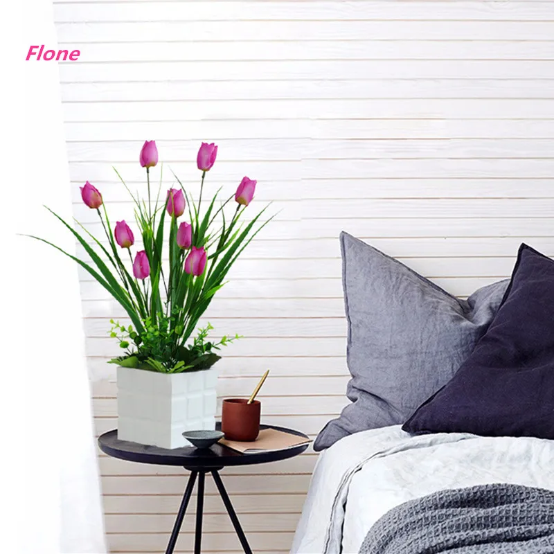 Flone Rural Style Artificial Flowers Potted Tulip And Rose Flower Simulation Silk Fake Flowers Bonsai Wedding Home Desk Decor (6)