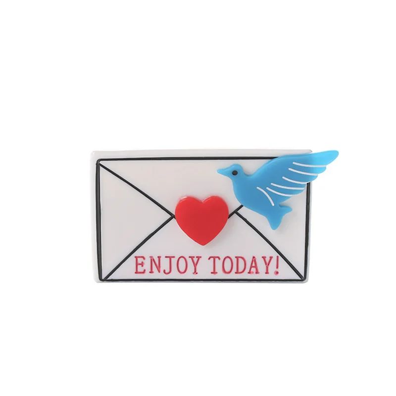 

Peace Dove Letter From Afar English Word Enjoy Today Acrylic Bird Brooch Pin Boutique Jewelry