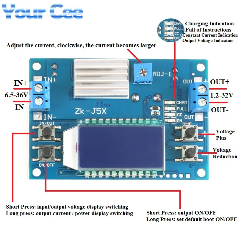 DC-DC 4.5A CNC Step-Down Power Module Adjustable Constant Voltage Constant Current with LCD Dispaly 6.5-36V 50W (6)