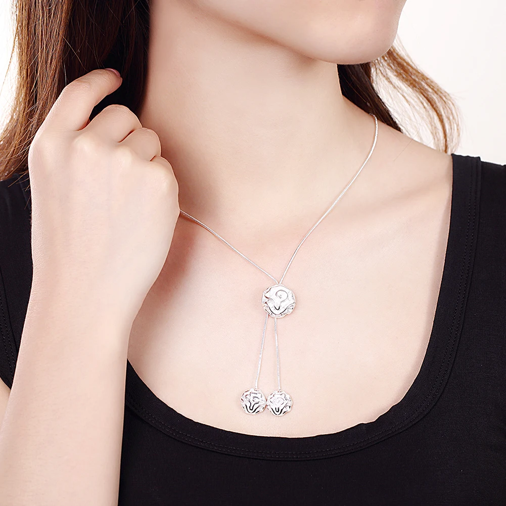 Женская цепочка с подвеской в виде цветка розы серебряным покрытием|flower pendant