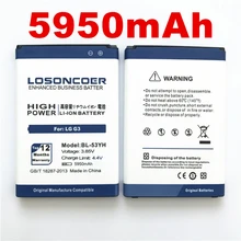 losoncoer 5950 мА/ч, BL-53YH Батарея для LG G3 Батарея D858 D855 D857 D859 D850 F400 F460 F470 D830 D851 VS985 LS990