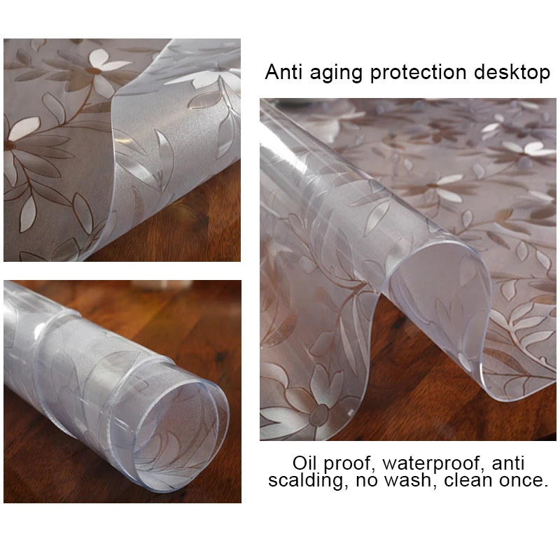 PVC Tablecloth Table Cover Round Desk Soft Glass Waterproof Oilproof Kitchen Dining Room Home Round Table cloth 60-90cm 1.5mm