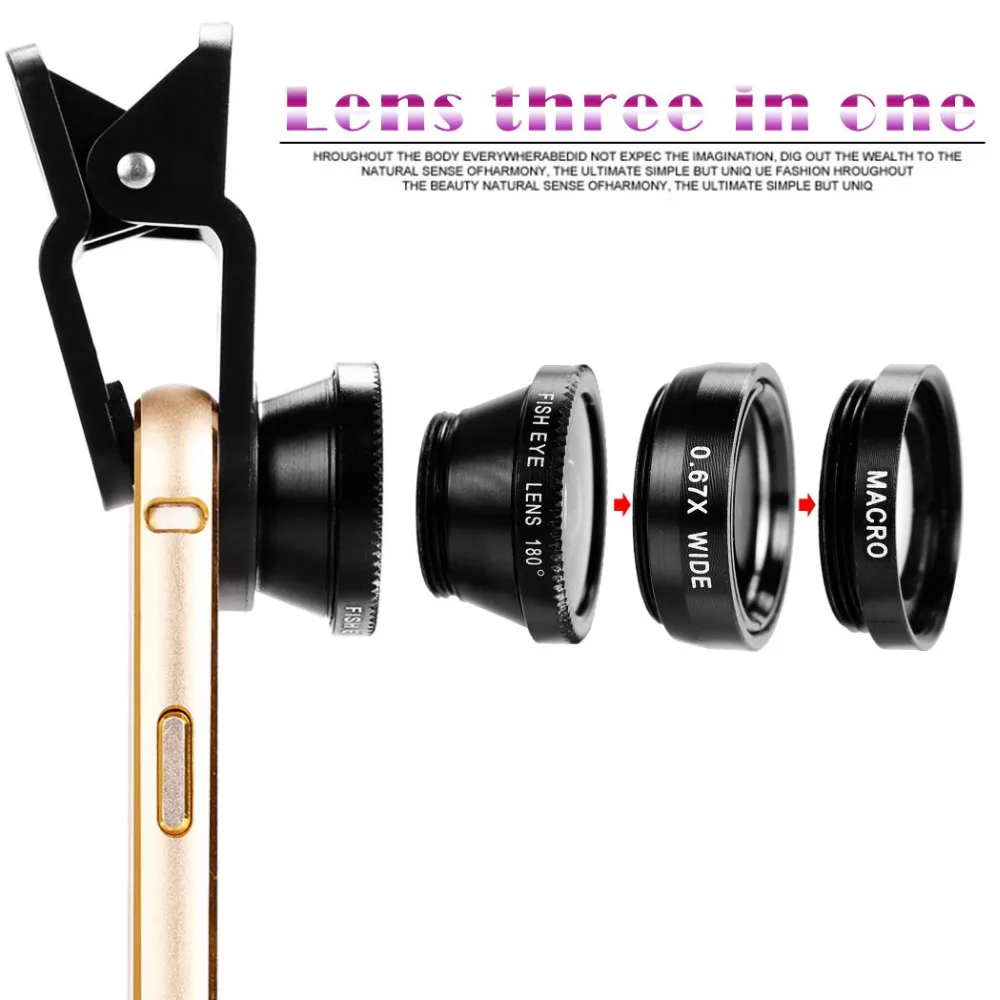 

PORTEFEUILLE 3 in 1 Wide Angle Macro Fisheye Lens Camera On The Mobile Phone Lenses For Iphone 7 8 XR XS Android With Clip 0.67x