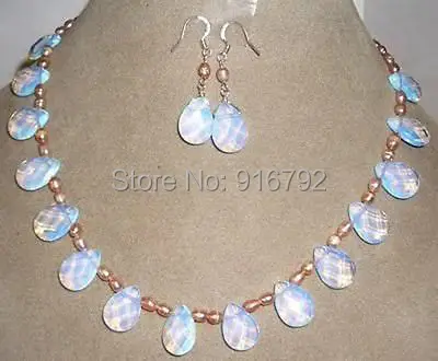 

HYFY2014329**Pink pearl /Sri Lanka Moonstone drops pendant necklace Earrings set