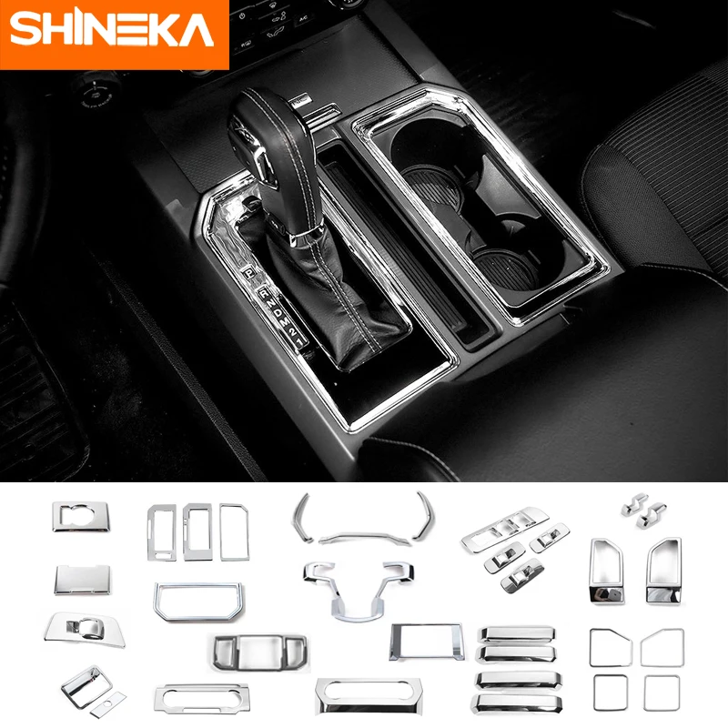 

SHINEKA Dashboard Steering Wheel Air Outlet Speaker Ring Safety Belt Gear Shift Panel Interior Sticker Kit For Ford F150 2015 Up