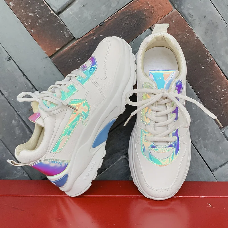 

New Designer Shoes Woman Wedges Platform Sneakers Lace-Up Breathable Tenis Feminino Casual Chunky Sneakers Ladies Zapatos Mujer
