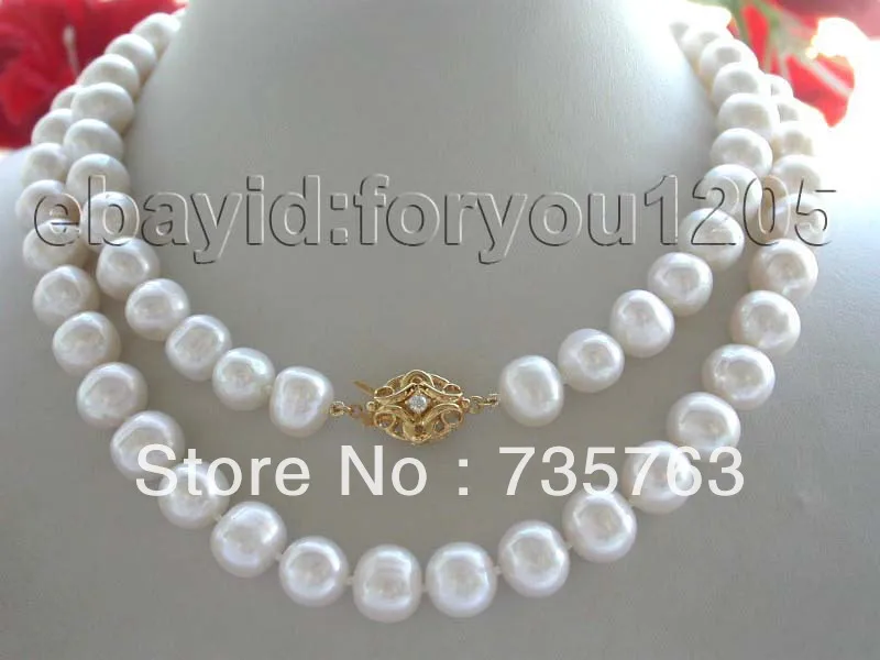 

xiuli 00463 35" Genuine Natural 12mm Rould white Pearl Necklace zircon clasp!
