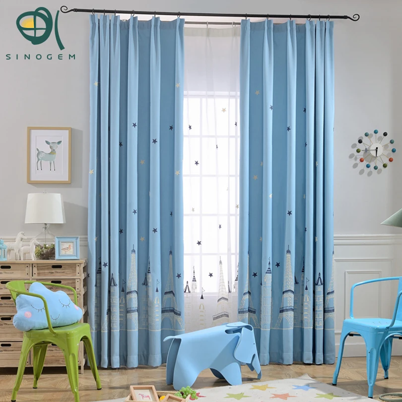 

Sinogem Kids Baby Room Cartoon Curtains Blue Castle Printed Children Bedroom Living Room Curtain Drapes Panel Window