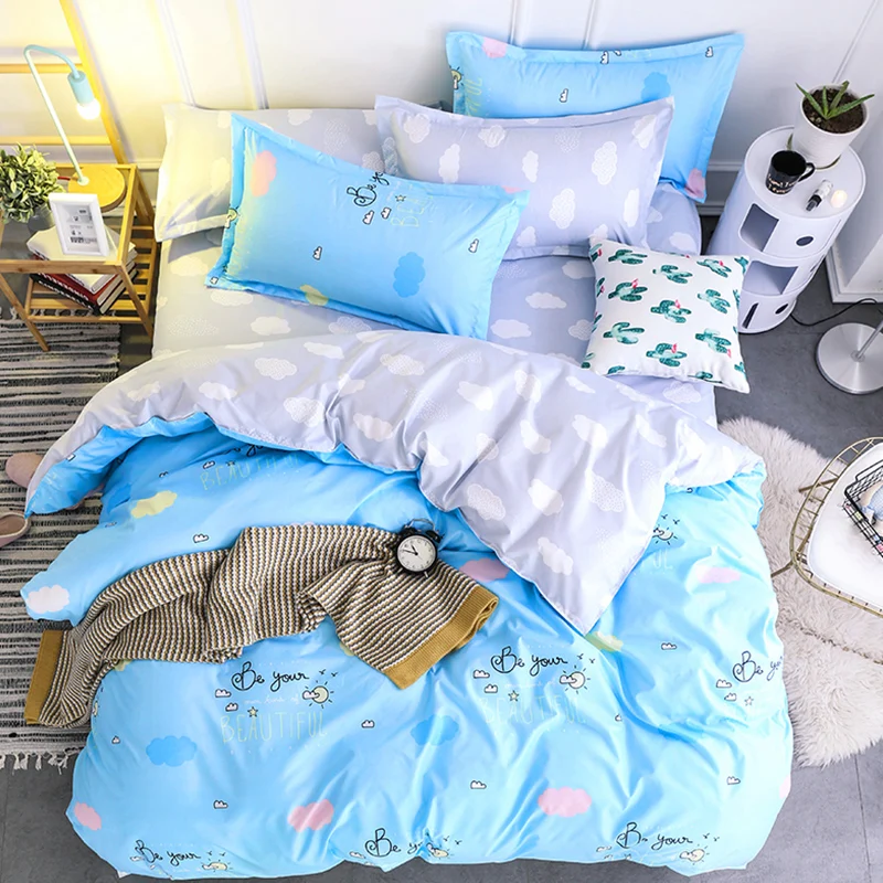 

Home Bedding Sets White blue clouds Twin full queen king size Duvet Cover sets bed Sheet Pillowcase Bed Linen cartoon bedclothes