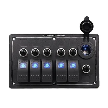 

3 PIN Single Lamp 5 Gang Rocker Metal Switch Panel with Cigarette Lighter Socket for Car Motorcycle Vehicle Car Styling
