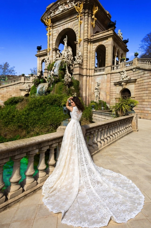 Robe de mariage, новинка, винтажное милое платье без рукавов, с вырезом, ТРАПЕЦИЕВИДНОЕ, с длинным шлейфом, кружевное, 2 в 1, свадебное платье со съемным шлейфом