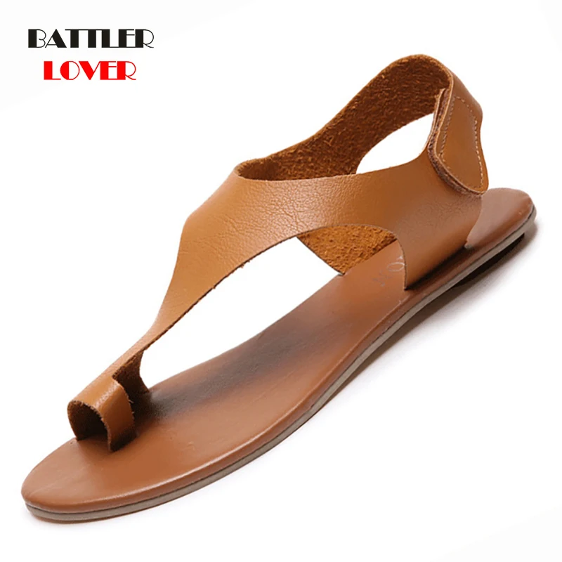 2019 Genuine Leather Shoes Women Ethnic Bohemian Summer Shoe Women Pompon Sandals Gladiator Roman Shoes Mujer Womens Flat Sandal