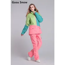 Gsou снег женский лыжный костюм цвет деним ветрозащитный водонепроницаемый дышащий теплый волшебный