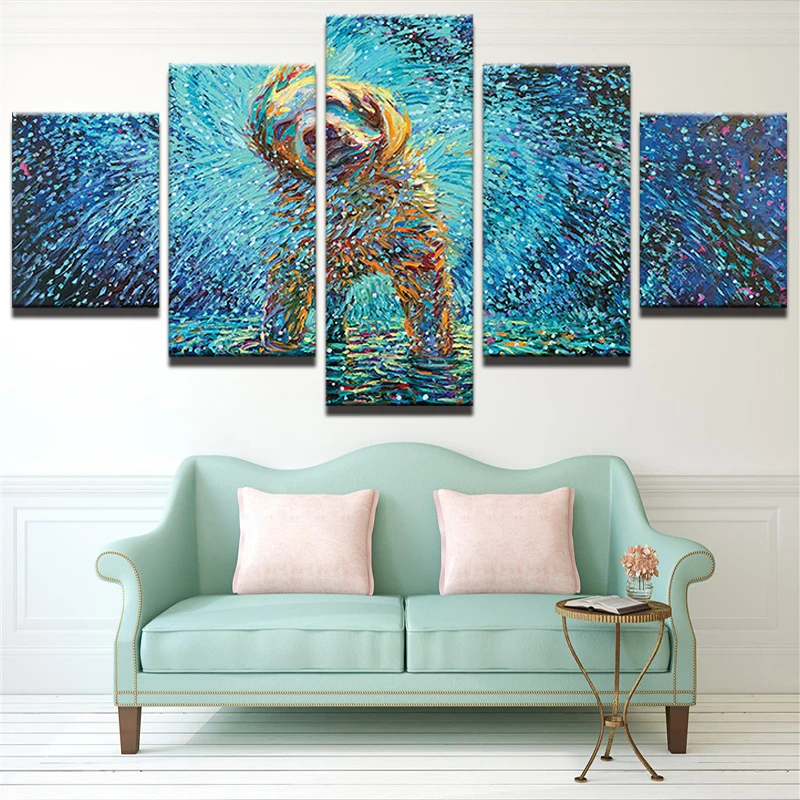 HD Print Canvas Modular Pictures Frame Wall Art Painting 5 Panel Animal Dog Popular Picture For Living Room Decor Poster