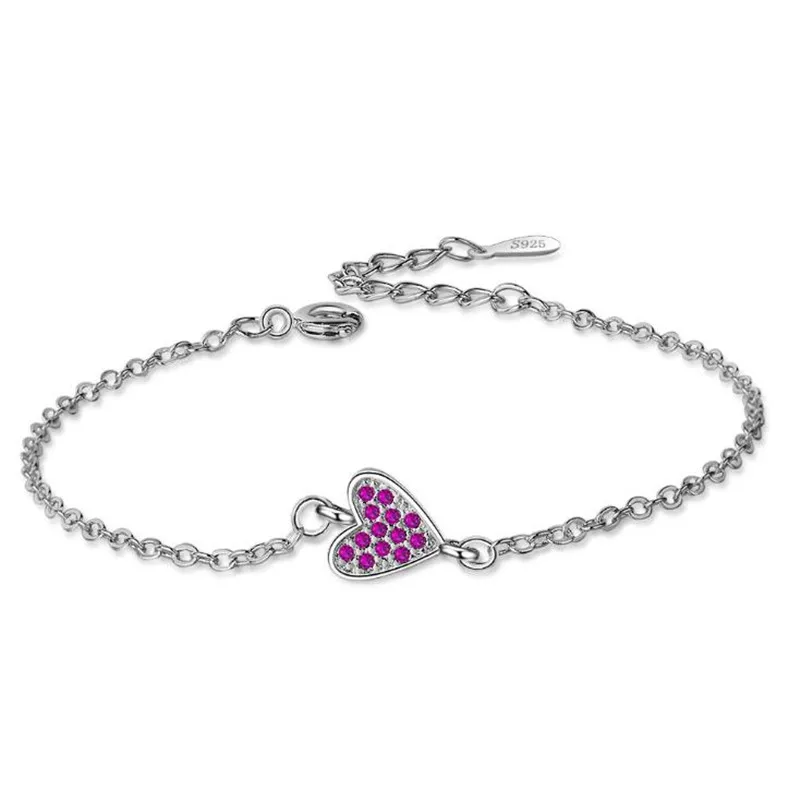 

New Arrival Beautiful Fashion Love 925 Sterling Silver Jewelry Heart Shaped Crystal Cute Sweet Gift Exquisite Bracelets SB152