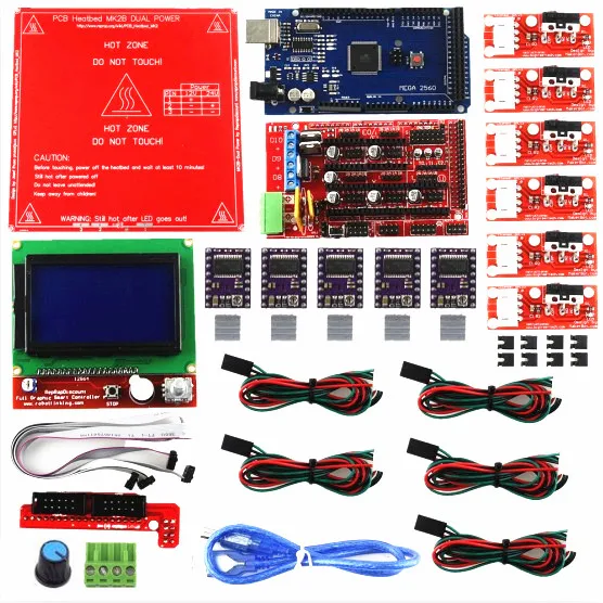 Комплект Reprap Ramps 1 4 с Mega 2560 r3 + Heatbed MK2B 12864 ЖК контроллер DRV8825 механический