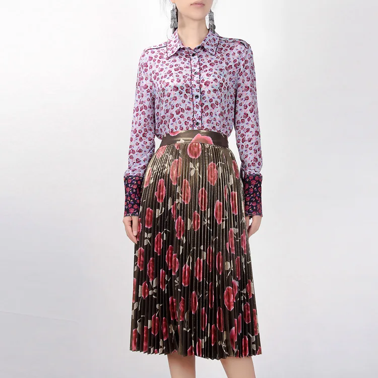 Metal Inferior Abstracta La Mujeres Alta Plisada De Pink Delgado 2018 Calidad Diseñador Falda Moda Oro Nueva Hilado Flor Extensión nO1qTO6
