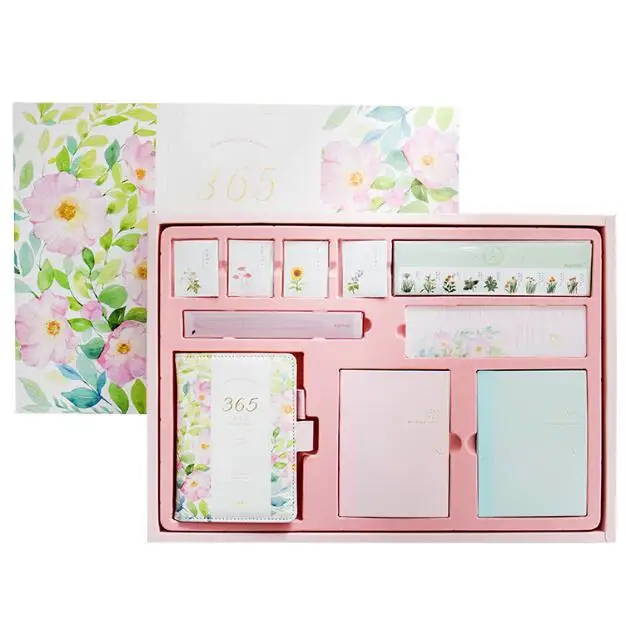 

365 Days Flower Diary Weekly Planner Flora Year Schedule PU Leather Notebook And Journals Stickers For Girls Birthday Gift Box