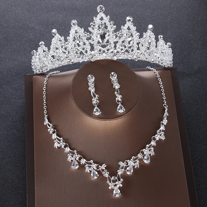 Bride zircão jóia da coroa colar brincos três-pedaço terno do casamento acessórios vestido da noiva headdress (5)