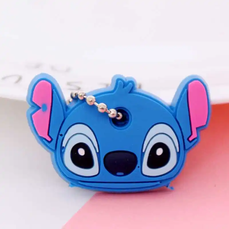 

8PCS Long ear Stitch monster Anime Silicone key cover Key chains Cartoon key cap key Ring Cars cute keychain Unisex
