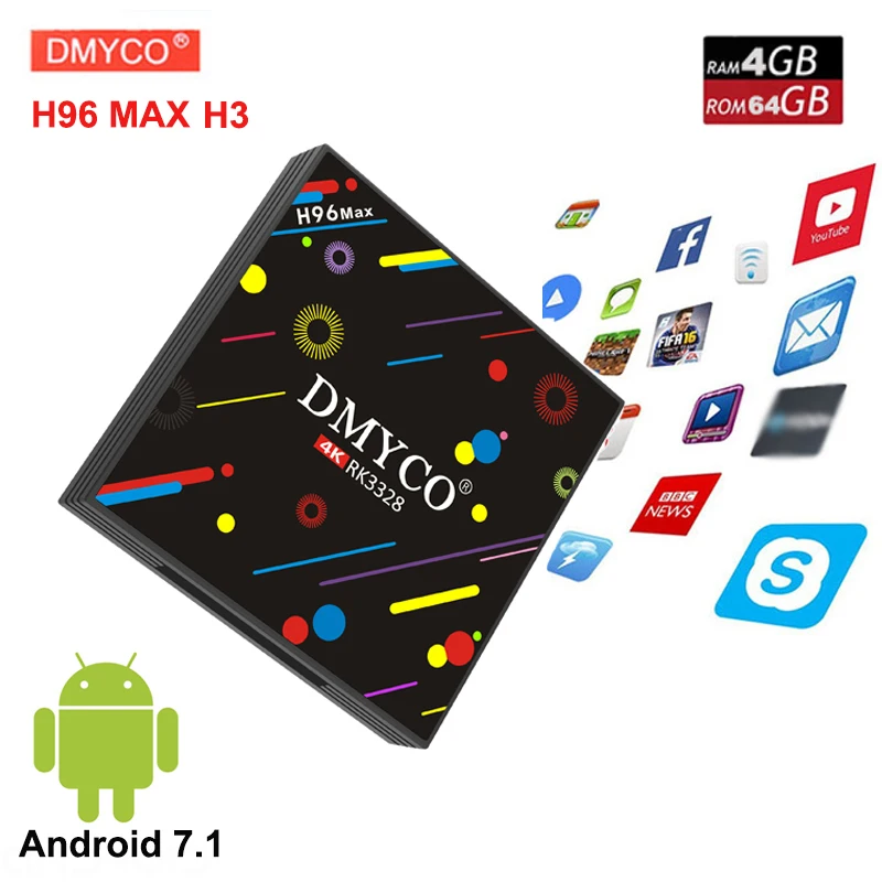 DMYCO H96 Max tv Box Android 7 1 4 Гб ОЗУ 32 ГБ/64 ПЗУ Rockchip RK3328 H.256 4k HD Smart H2 для Youtube Google