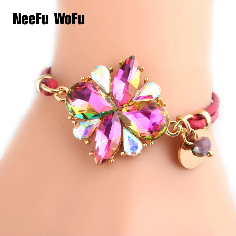 

NeeFuWoFu Alloy Crystal Leather rope Bracelets Pulsera Bohemia de Madera Rope Chain Estrela de Cinco Pontas Bracelet Perles