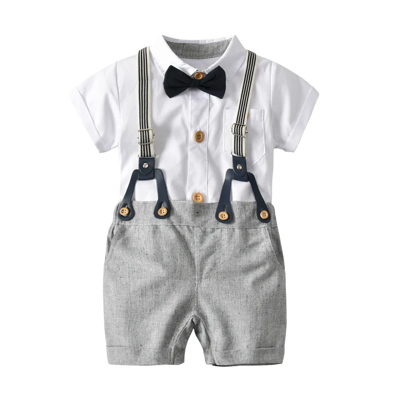 

Infant Baby Boys Gentleman Bow Tie Rompers+Shorts Overalls 2PCS/Sets Cotton Clothes Outfits Boys Clothes Children Suits for Kids