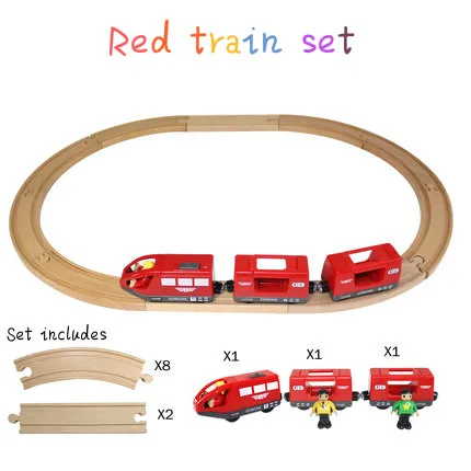 

Kids Electric Train Toys Set Magnetic Slot Diecast Electric Railway with Two Carriages Train Wood Toy FIT T-homas wooden track