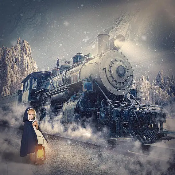 Виниловый тканевый фон Polar Express train mountain snow model Railway высокого качества с