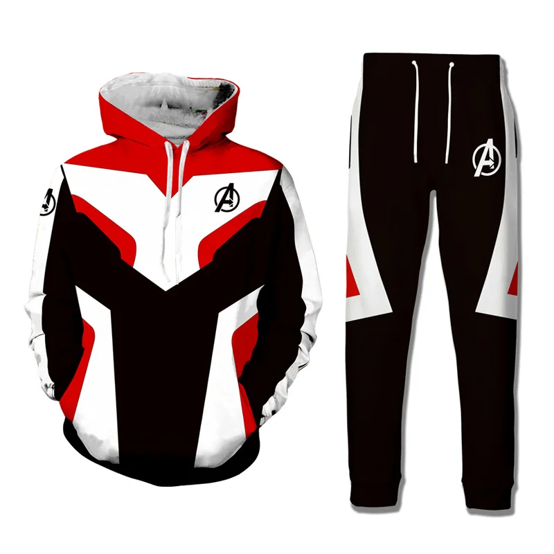 

2 Pieces Sets Tracksuit Men New Brand Spring 3D Avengers Printed Hooded Sweatshirt+Drawstring Pants Male Patchwork Hoodies 2019
