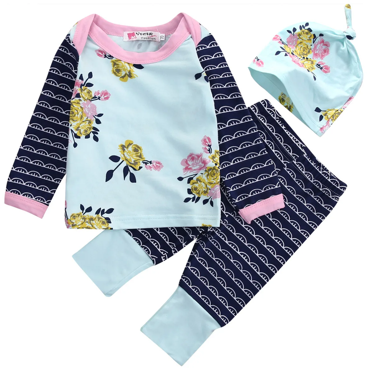 2016kids baby Girls Floral Striped clothing sets Newborn Infant Baby