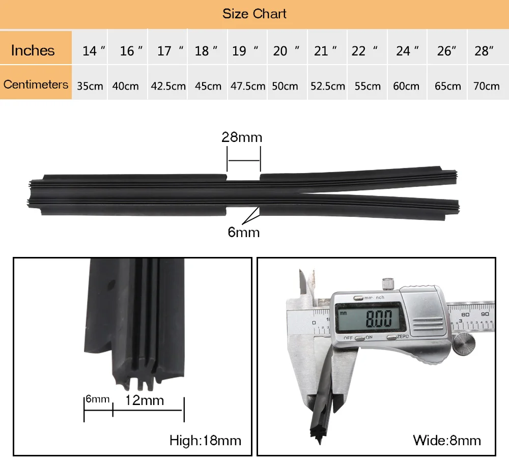 KOSOO 1 шт. Автомобильная вставка автомобиля из натурального каучука для Valeo type Beam Wiper только(заправка) 8 мм 1" 16" 1" 18" 1" 20" 2" 22" 2" 26" 28"