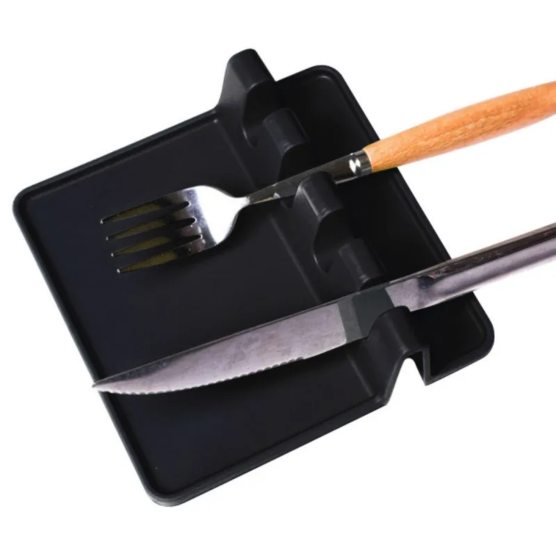 Силиконовая подставка для ложки, шпатель, коврик для столовых приборов, дизайн для кухонных инструментов, кухонный держатель для кухонной лопатки - Цвет: black