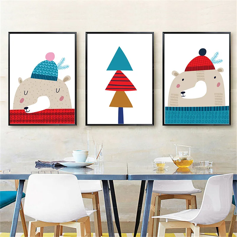 Cartoon Christmas Cute Nordic Canvas Painting Sweet Modern Picture Wall Art Poster Kit Bedroom Living Room Home Decor | Дом и сад