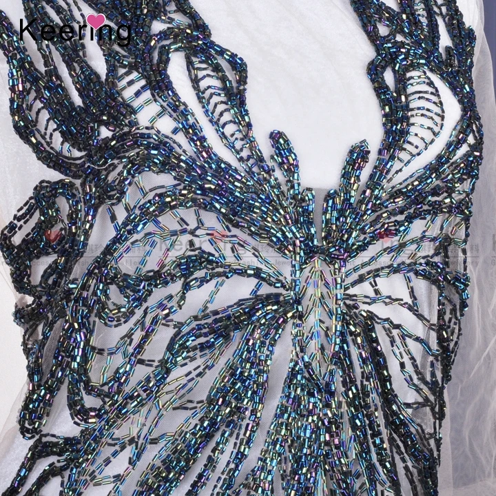 Последний дизайн отделанное бисером блестящее большое платье аппликация патч WDP-003