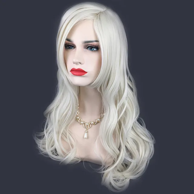 New 1pc 65cm Long Silver White Front Wave Curly Synthetic Hair Wigs New 1pc 65cm Long Silver White Front Wave Curly Synthetic Hair Wigs Extension Hairstyle Tool For