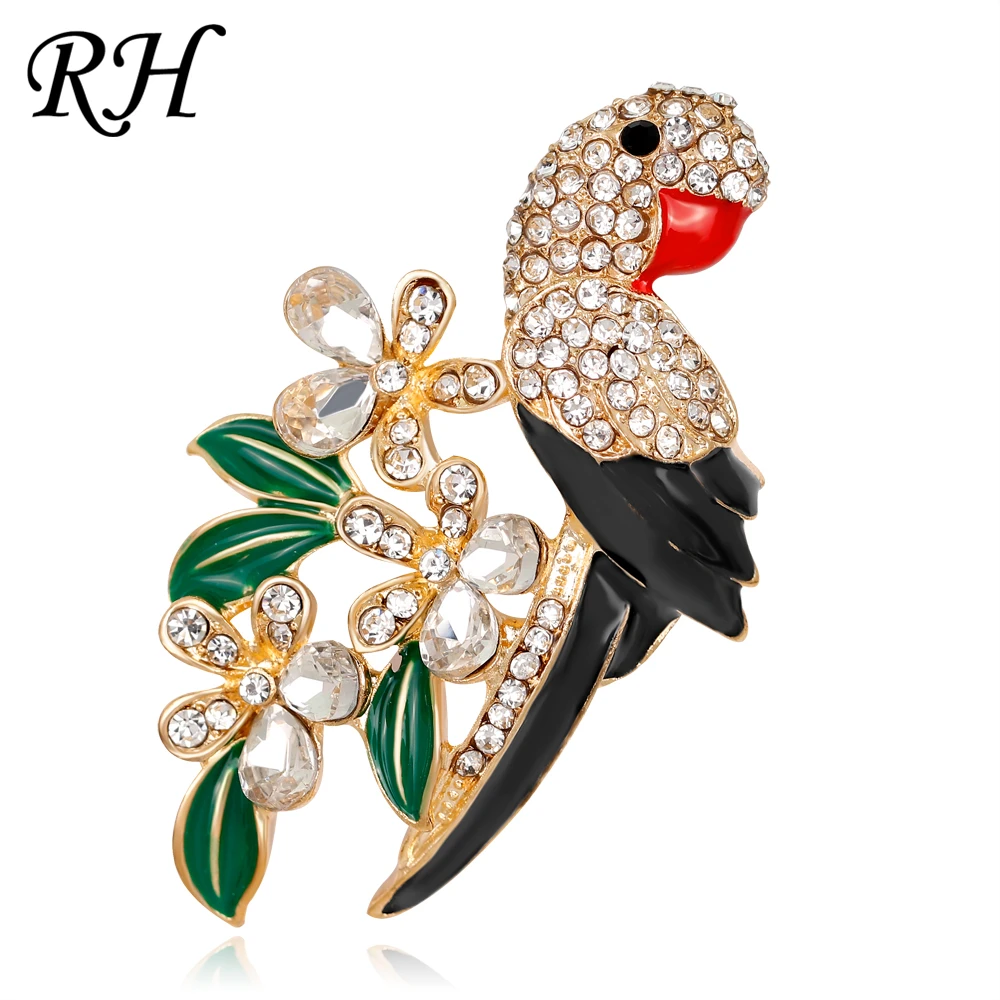 

Vintage Metal Crystal Parrot Bird Brooch For Women Collar Pins Corsage Decoration Animal Brooch Badges Jewelry Drop shipping