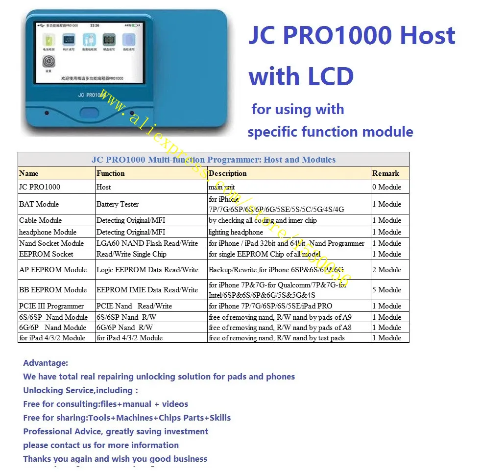 JC PRO1000 для iPhone baseband eeprom imei чтение/запись iPad nand программатор тестер батареи кабель