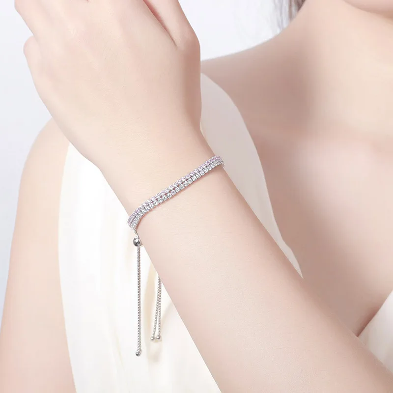 Luxury 100% 925 Sterling Pink Silver Charm Chain Fit Original Tennis Bracelet Bangle Beads for Women Authentic Jewelry