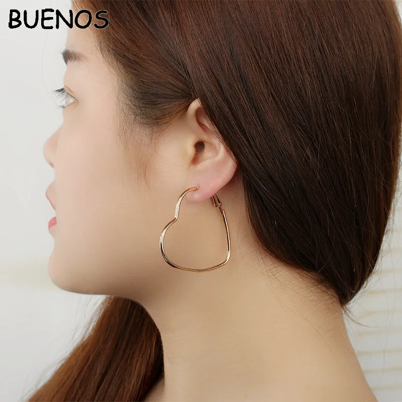 

BUENOS Simple Sweet Temperament Heart Shape Hoop Earrings Metal Line Love Fashion Earrings for Women Girls Free Shipping