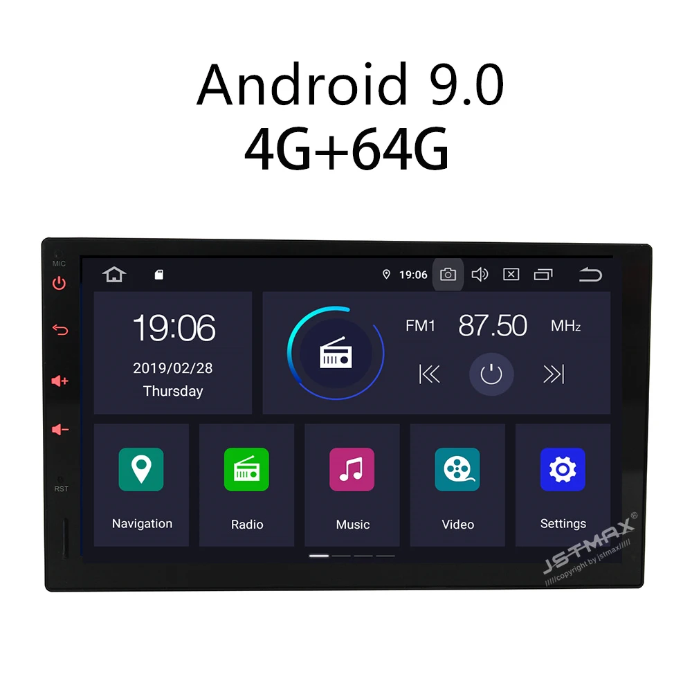 JSTMAX 2 Din 7'' Android 9.0 ISP Screen Universal Car Radio Stereo Player GPS Navigation DAB+ Bluetooth FM WIFI USB NO DVD