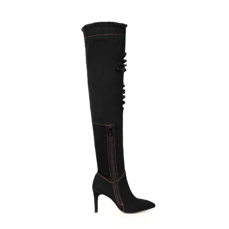 Calidad Alto Moda Cielo Caliente azul De Rodilla La Otoño Encima Verano Punta 2018 azul Por Zapatos Mujer Negro Jeans Estrecha {zorssar} Alta Botas Tacón HA0qZgnw